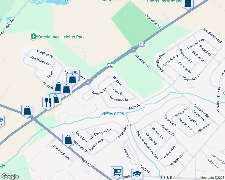 map of restaurants, bars, coffee shops, grocery stores, and more near 18 Judy Drive in Blandon