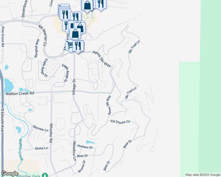 map of restaurants, bars, coffee shops, grocery stores, and more near 2617 Apres Ski Way in Steamboat Springs