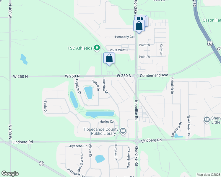 map of restaurants, bars, coffee shops, grocery stores, and more near 2428 Maxwell Drive in West Lafayette