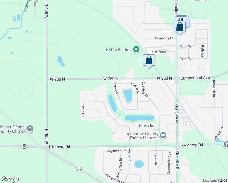 map of restaurants, bars, coffee shops, grocery stores, and more near 3501 West 250 North in West Lafayette
