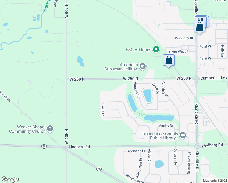 map of restaurants, bars, coffee shops, grocery stores, and more near 3495 W 250 N in West Lafayette