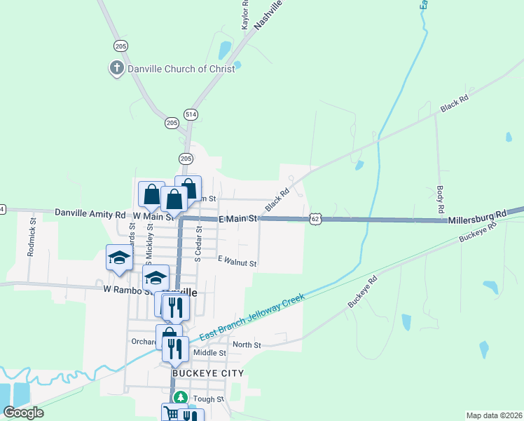 map of restaurants, bars, coffee shops, grocery stores, and more near 218 Plum Street in Danville