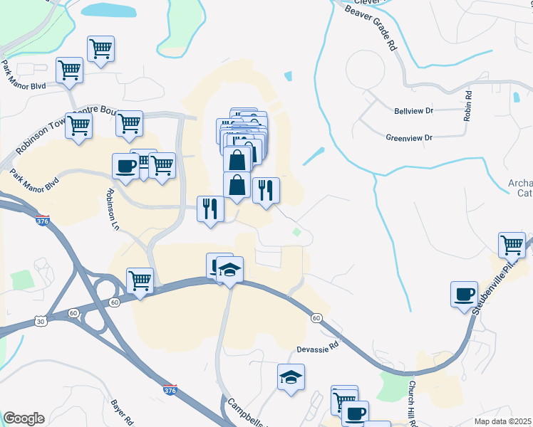 map of restaurants, bars, coffee shops, grocery stores, and more near 900 Park Manor Boulevard in Pittsburgh