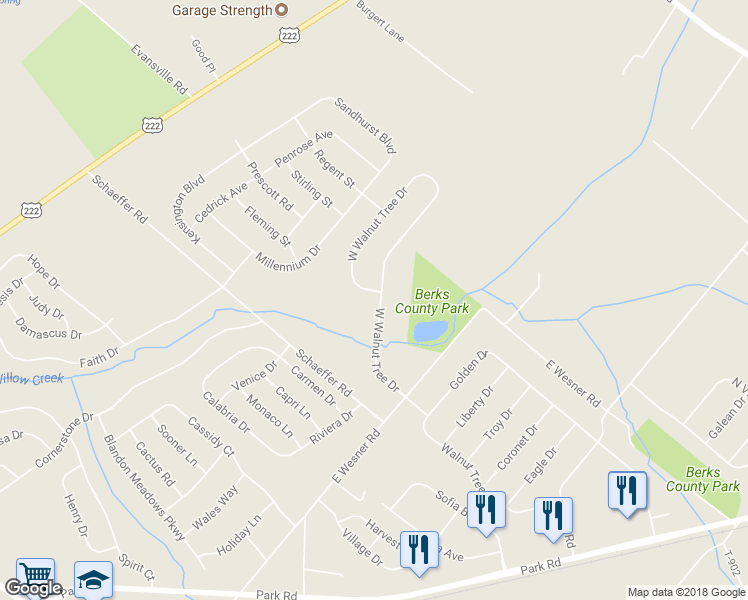 map of restaurants, bars, coffee shops, grocery stores, and more near 386 West Walnut Tree Drive in Blandon