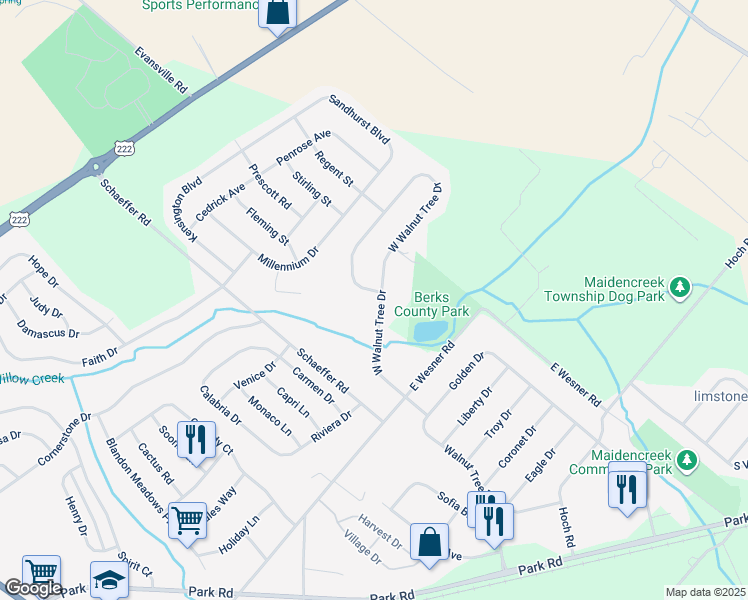map of restaurants, bars, coffee shops, grocery stores, and more near 386 West Walnut Tree Drive in Blandon