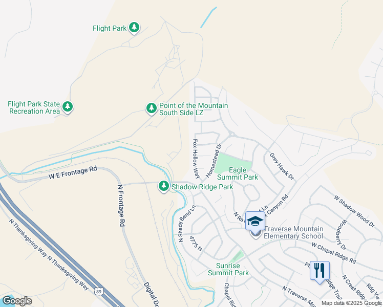 map of restaurants, bars, coffee shops, grocery stores, and more near 5183 Fox Hollow Way in Lehi