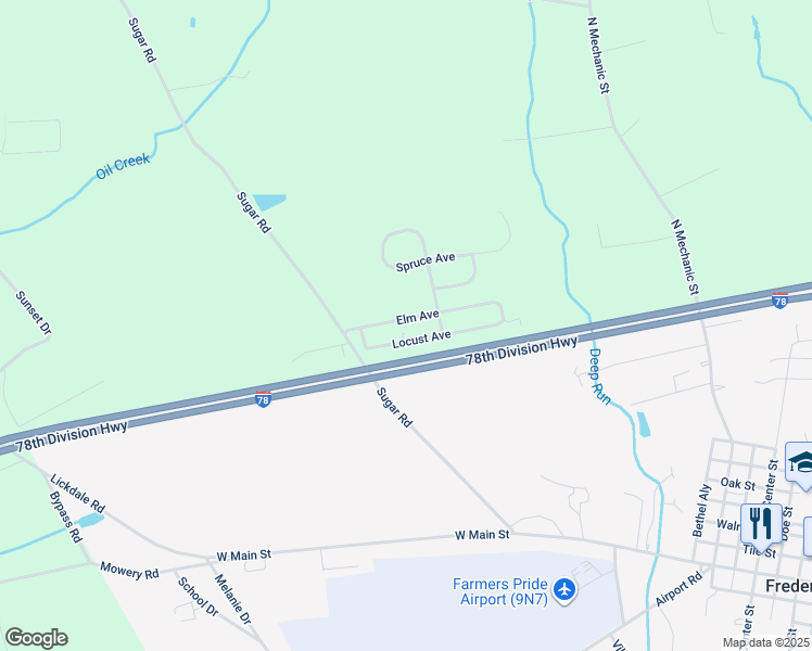 map of restaurants, bars, coffee shops, grocery stores, and more near 24 Elm Avenue in Fredericksburg