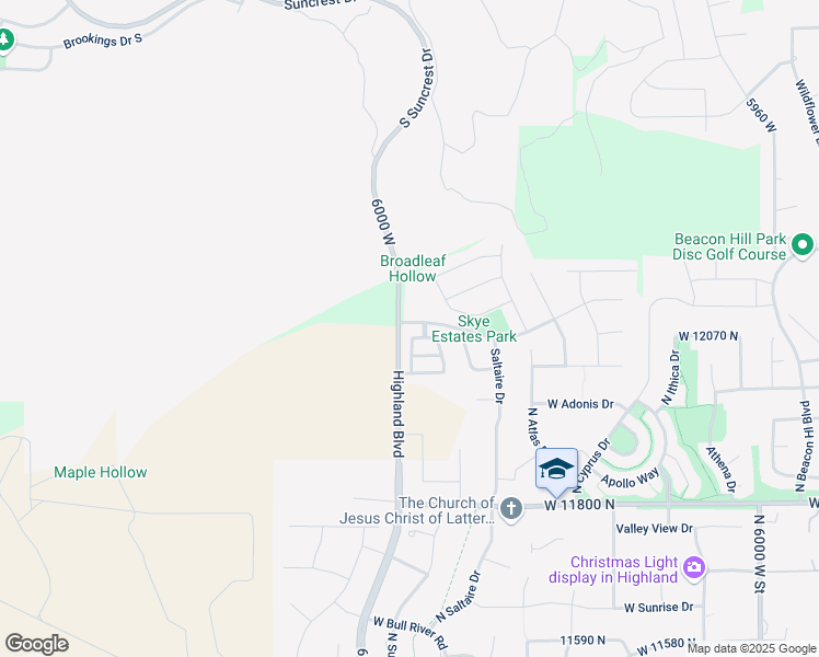 map of restaurants, bars, coffee shops, grocery stores, and more near 6571 Grant Boulevard in Highland