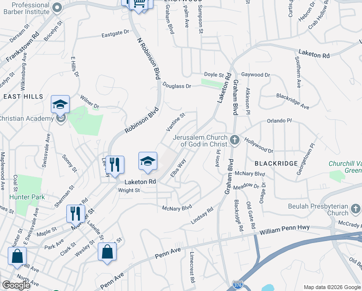 map of restaurants, bars, coffee shops, grocery stores, and more near 2129 Laketon Road in Pittsburgh