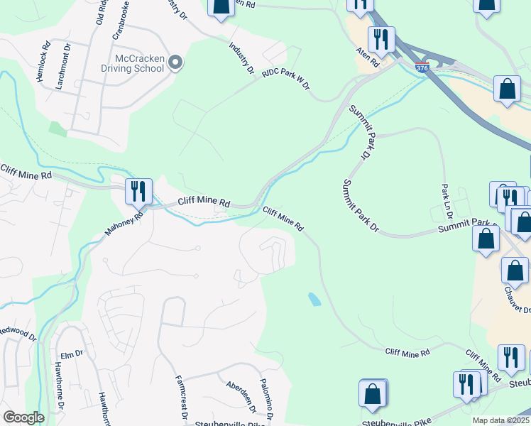 map of restaurants, bars, coffee shops, grocery stores, and more near in Allegheny County