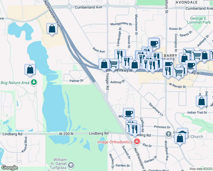 map of restaurants, bars, coffee shops, grocery stores, and more near in West Lafayette