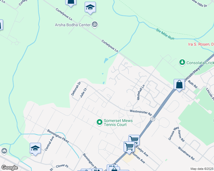 map of restaurants, bars, coffee shops, grocery stores, and more near 38 Victoria Drive in Franklin Township