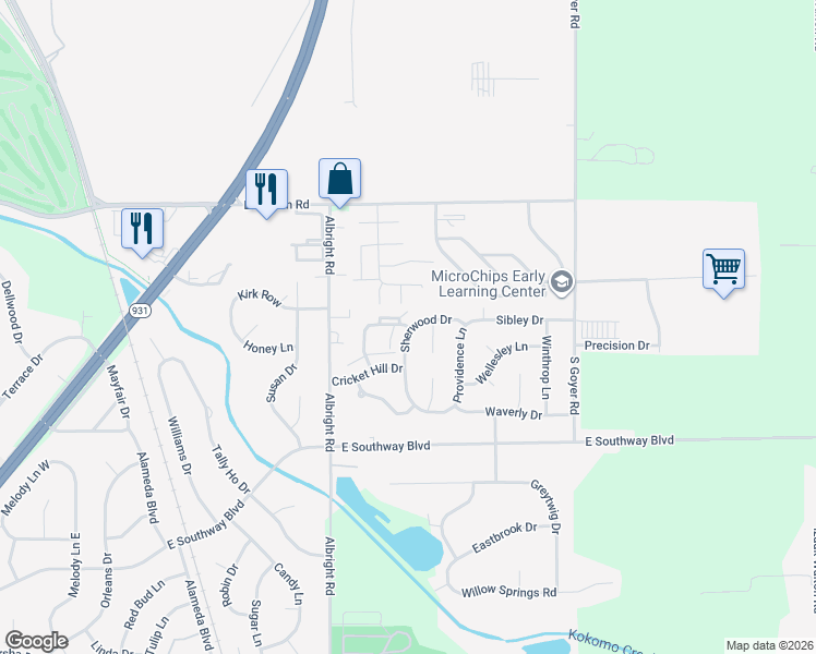 map of restaurants, bars, coffee shops, grocery stores, and more near 3007 Matthew Drive in Kokomo