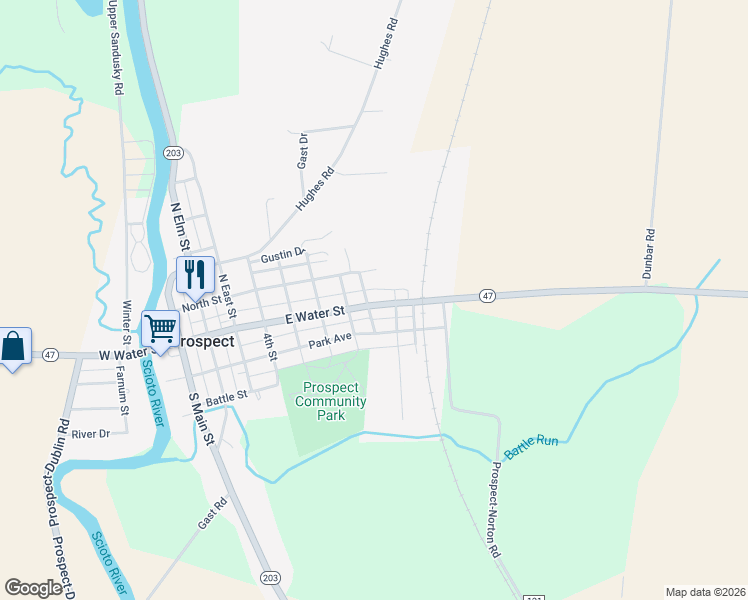 map of restaurants, bars, coffee shops, grocery stores, and more near 802 East Water Street in Prospect