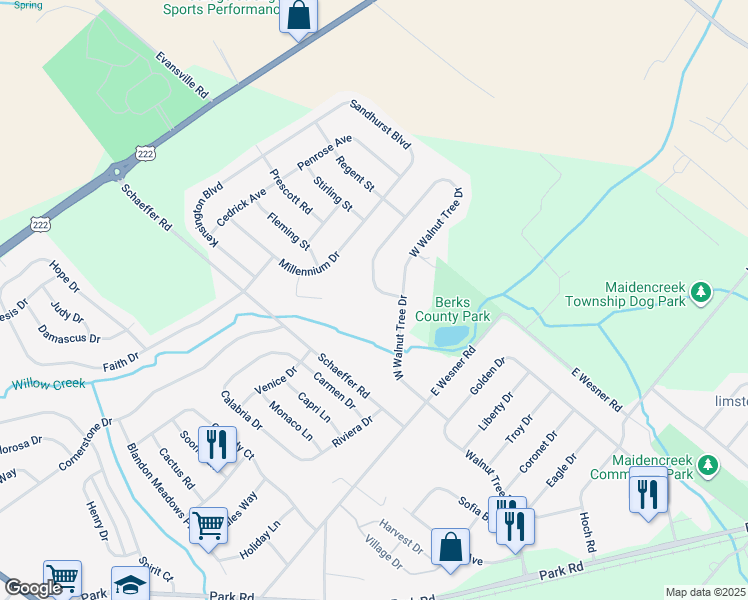 map of restaurants, bars, coffee shops, grocery stores, and more near 378 West Walnut Tree Drive in Blandon