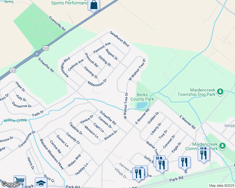 map of restaurants, bars, coffee shops, grocery stores, and more near 378 West Walnut Tree Drive in Blandon
