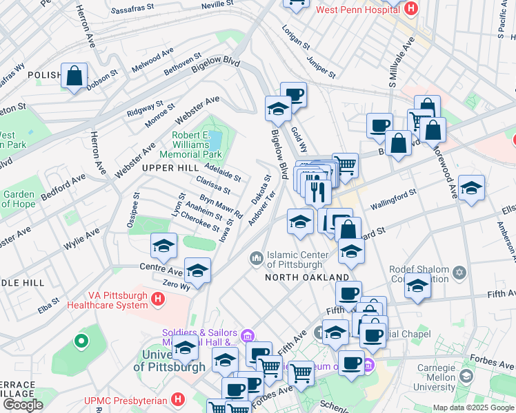 map of restaurants, bars, coffee shops, grocery stores, and more near 4307 Dakota Street in Pittsburgh