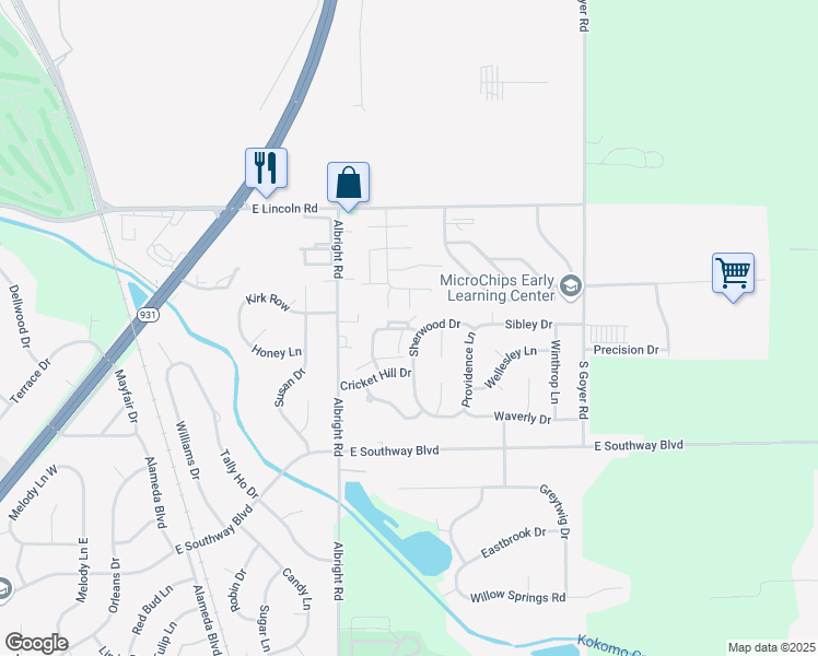 map of restaurants, bars, coffee shops, grocery stores, and more near 3024 Matthew Drive in Kokomo