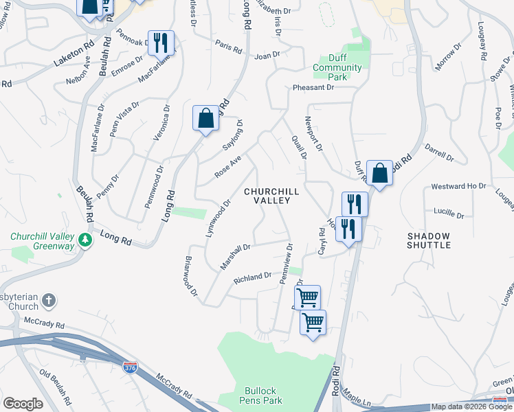 map of restaurants, bars, coffee shops, grocery stores, and more near 305 Marose Drive in Pittsburgh