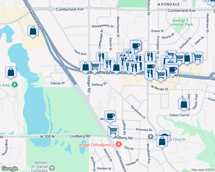 map of restaurants, bars, coffee shops, grocery stores, and more near in West Lafayette