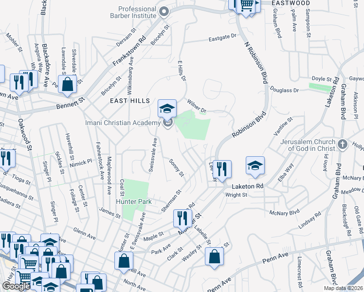 map of restaurants, bars, coffee shops, grocery stores, and more near 2067 Fairlawn Street in Pittsburgh