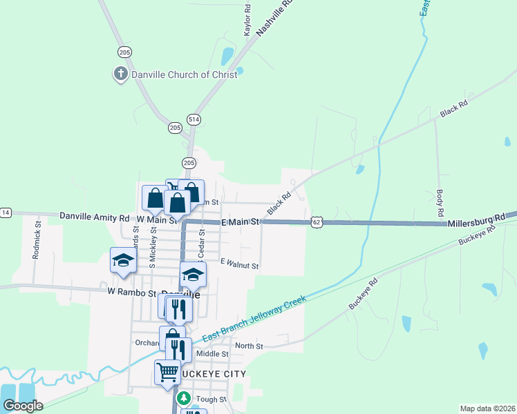 map of restaurants, bars, coffee shops, grocery stores, and more near 218 Plum Street in Danville