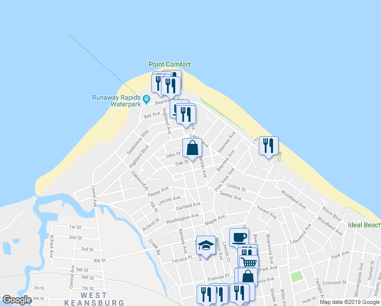 map of restaurants, bars, coffee shops, grocery stores, and more near 96 Carr Avenue in Keansburg