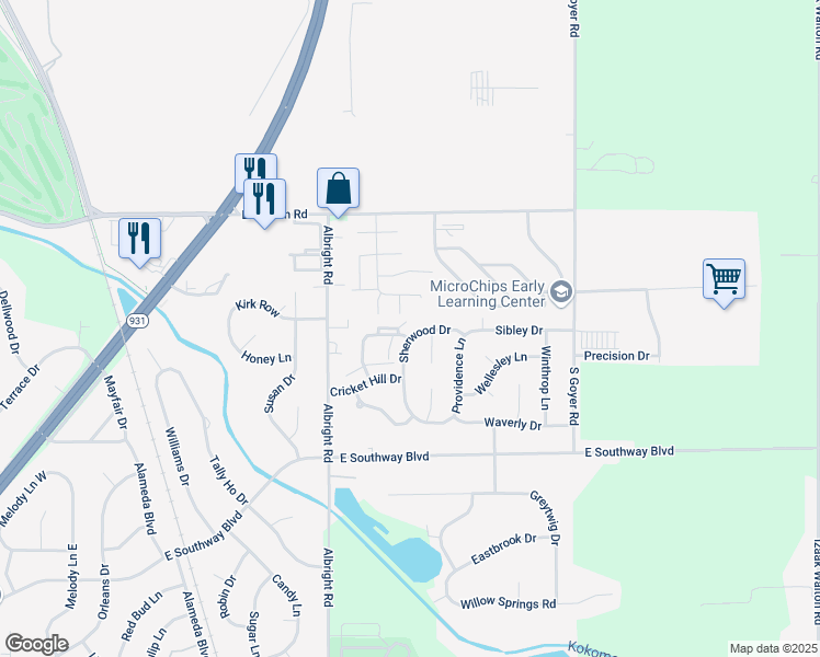 map of restaurants, bars, coffee shops, grocery stores, and more near 3002 Matthew Drive in Kokomo