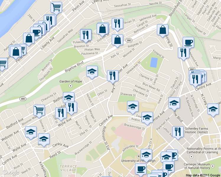 map of restaurants, bars, coffee shops, grocery stores, and more near 631 Herron Ave in Pittsburgh