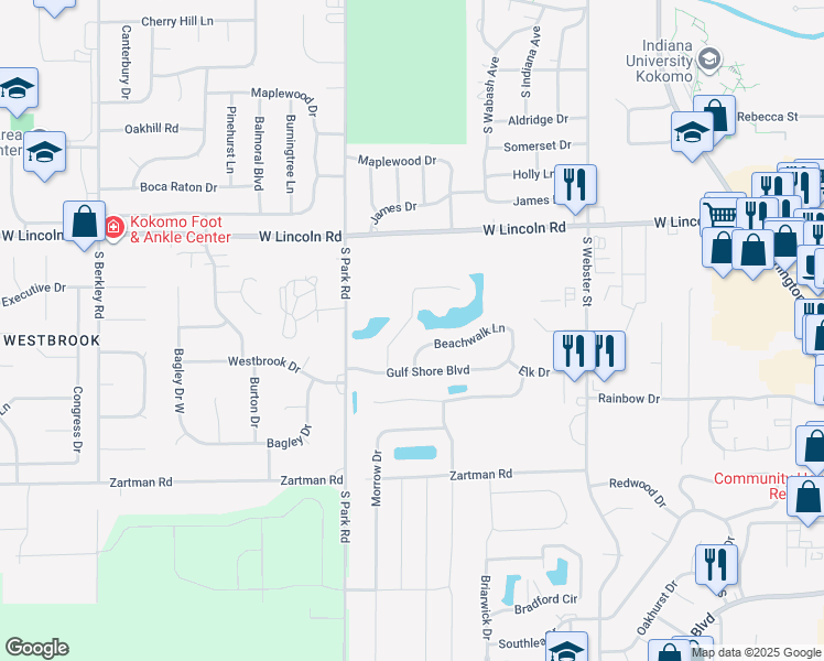 map of restaurants, bars, coffee shops, grocery stores, and more near 2968 Citrus Lake Dr in Kokomo