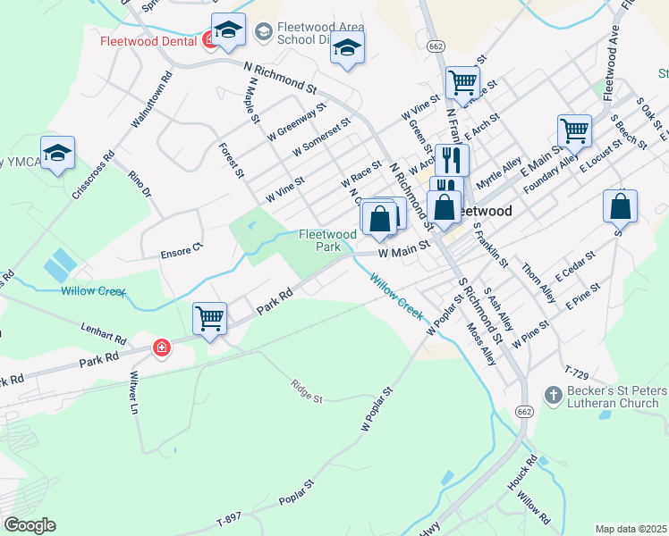 map of restaurants, bars, coffee shops, grocery stores, and more near 310 West Main Street in Fleetwood