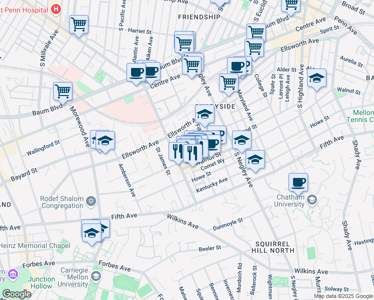 map of restaurants, bars, coffee shops, grocery stores, and more near 705 Copeland Street in Pittsburgh