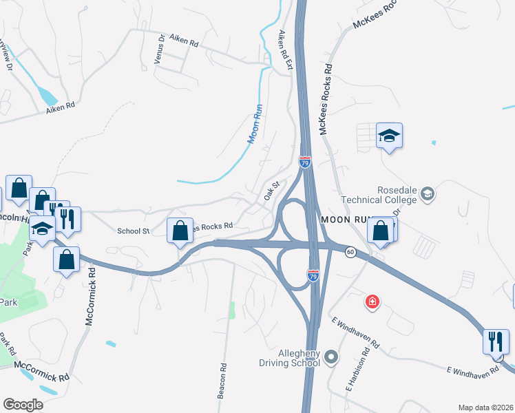 map of restaurants, bars, coffee shops, grocery stores, and more near 2266 McKees Rocks Road in McKees Rocks