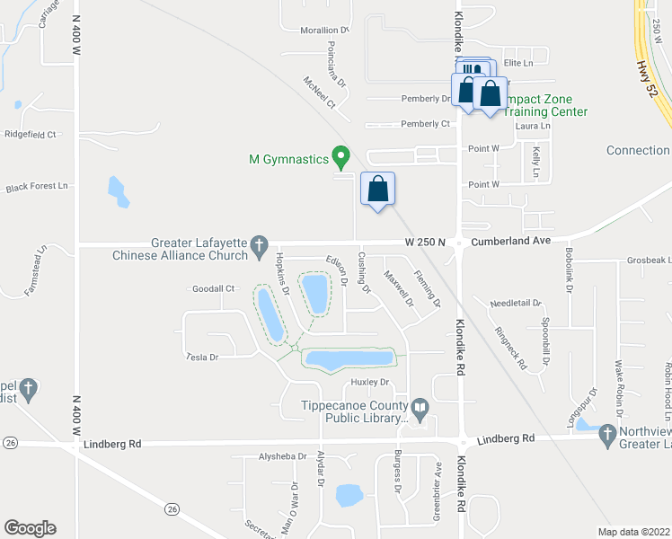 map of restaurants, bars, coffee shops, grocery stores, and more near 3349 Edison Drive in West Lafayette