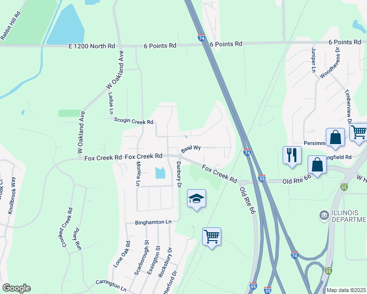 map of restaurants, bars, coffee shops, grocery stores, and more near 2508 Grey Fox Trail in Bloomington