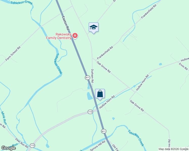 map of restaurants, bars, coffee shops, grocery stores, and more near 10 Durham Road in Ottsville