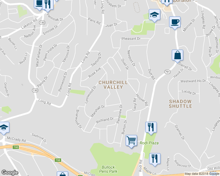 map of restaurants, bars, coffee shops, grocery stores, and more near 305 Marose Dr in Pittsburgh