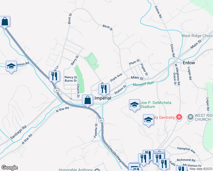 map of restaurants, bars, coffee shops, grocery stores, and more near 202 Stark Avenue in Imperial