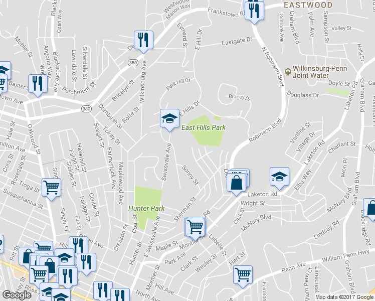 map of restaurants, bars, coffee shops, grocery stores, and more near 2067 Fairlawn Street in Pittsburgh