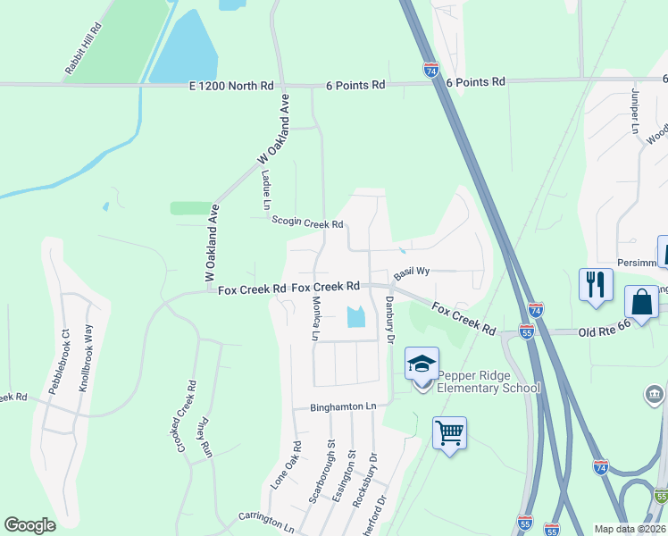 map of restaurants, bars, coffee shops, grocery stores, and more near 1 Willowbend Court in Bloomington