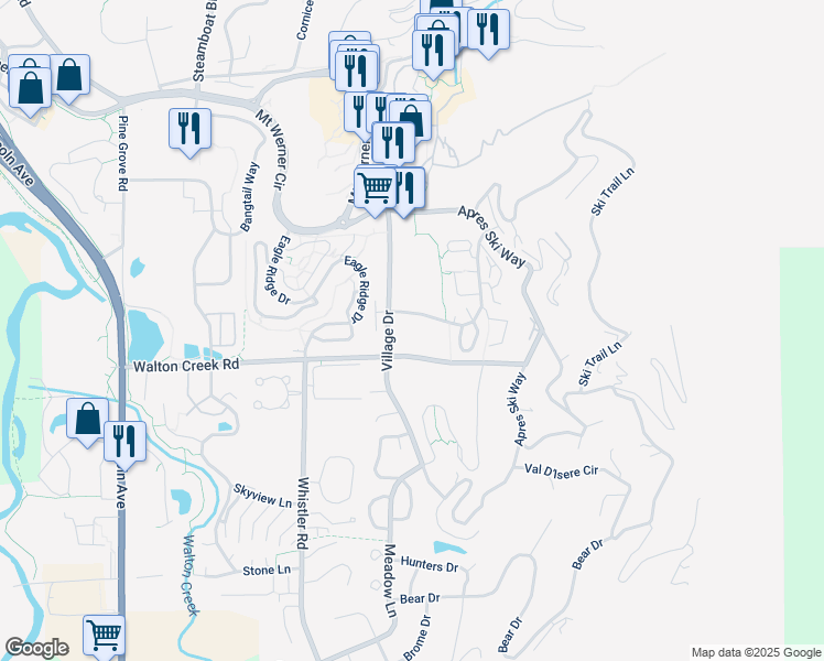 map of restaurants, bars, coffee shops, grocery stores, and more near 1795 Medicine Springs Road in Steamboat Springs