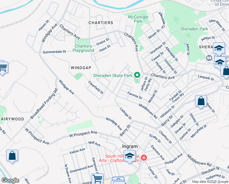map of restaurants, bars, coffee shops, grocery stores, and more near 3310 Middletown Road in Pittsburgh