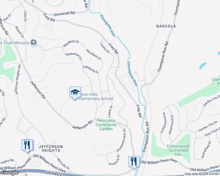 map of restaurants, bars, coffee shops, grocery stores, and more near 204 Laurie Dr in Pittsburgh