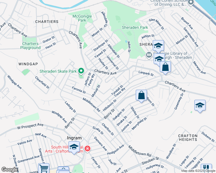 map of restaurants, bars, coffee shops, grocery stores, and more near 3000 Fadette Street in Pittsburgh