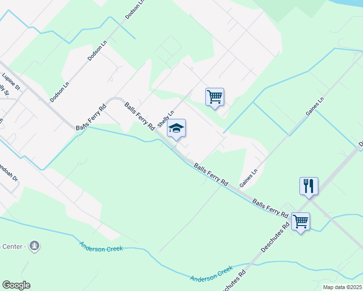 map of restaurants, bars, coffee shops, grocery stores, and more near Lana Ln in Anderson