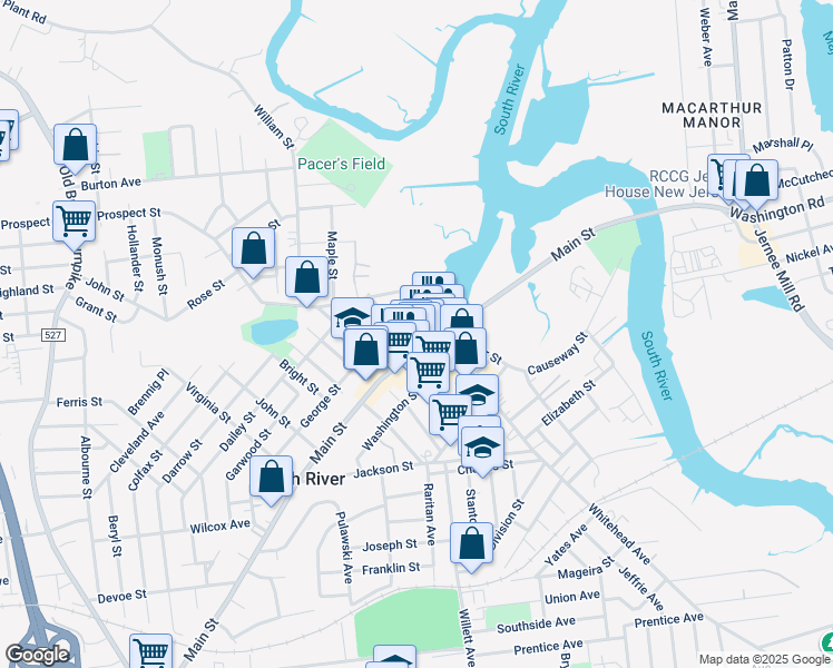 map of restaurants, bars, coffee shops, grocery stores, and more near 20 George Street in South River