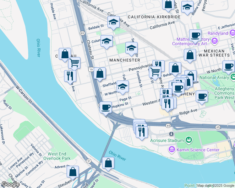 map of restaurants, bars, coffee shops, grocery stores, and more near 32 Faulsey Way in Pittsburgh