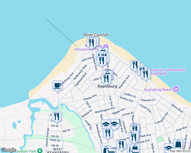 map of restaurants, bars, coffee shops, grocery stores, and more near 79E Carr Avenue in Keansburg