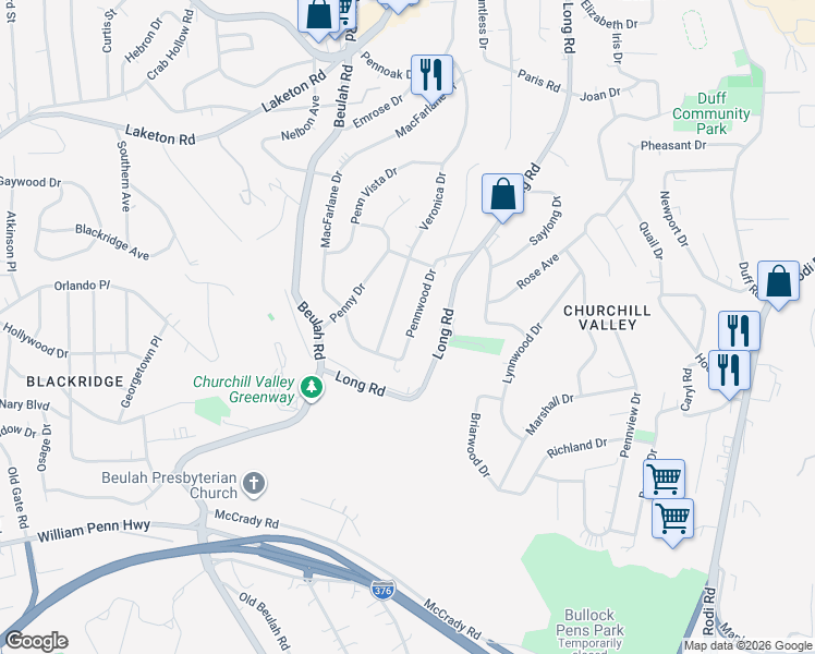 map of restaurants, bars, coffee shops, grocery stores, and more near 818 Pennwood Drive in Pittsburgh