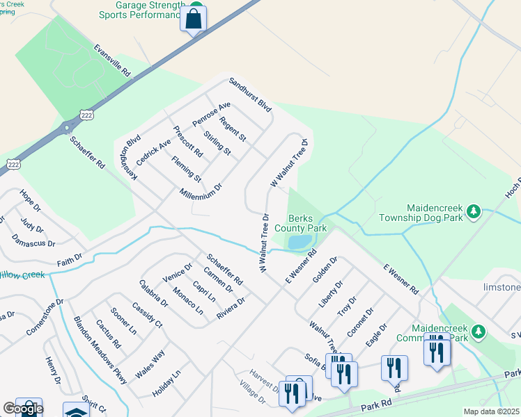 map of restaurants, bars, coffee shops, grocery stores, and more near 385 West Walnut Tree Drive in Blandon